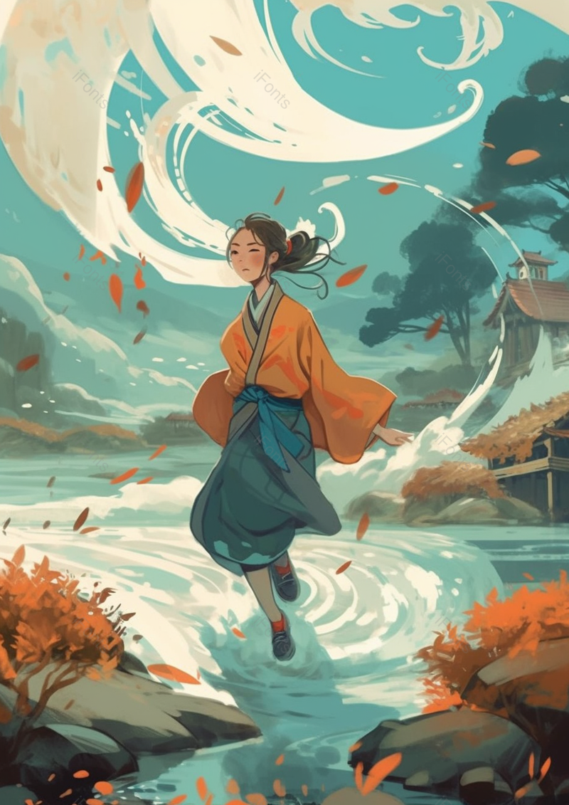 女孩站在水中写意插画背景,插画/手绘图,插画/手绘图库,插画/手绘图下载,插画/手绘